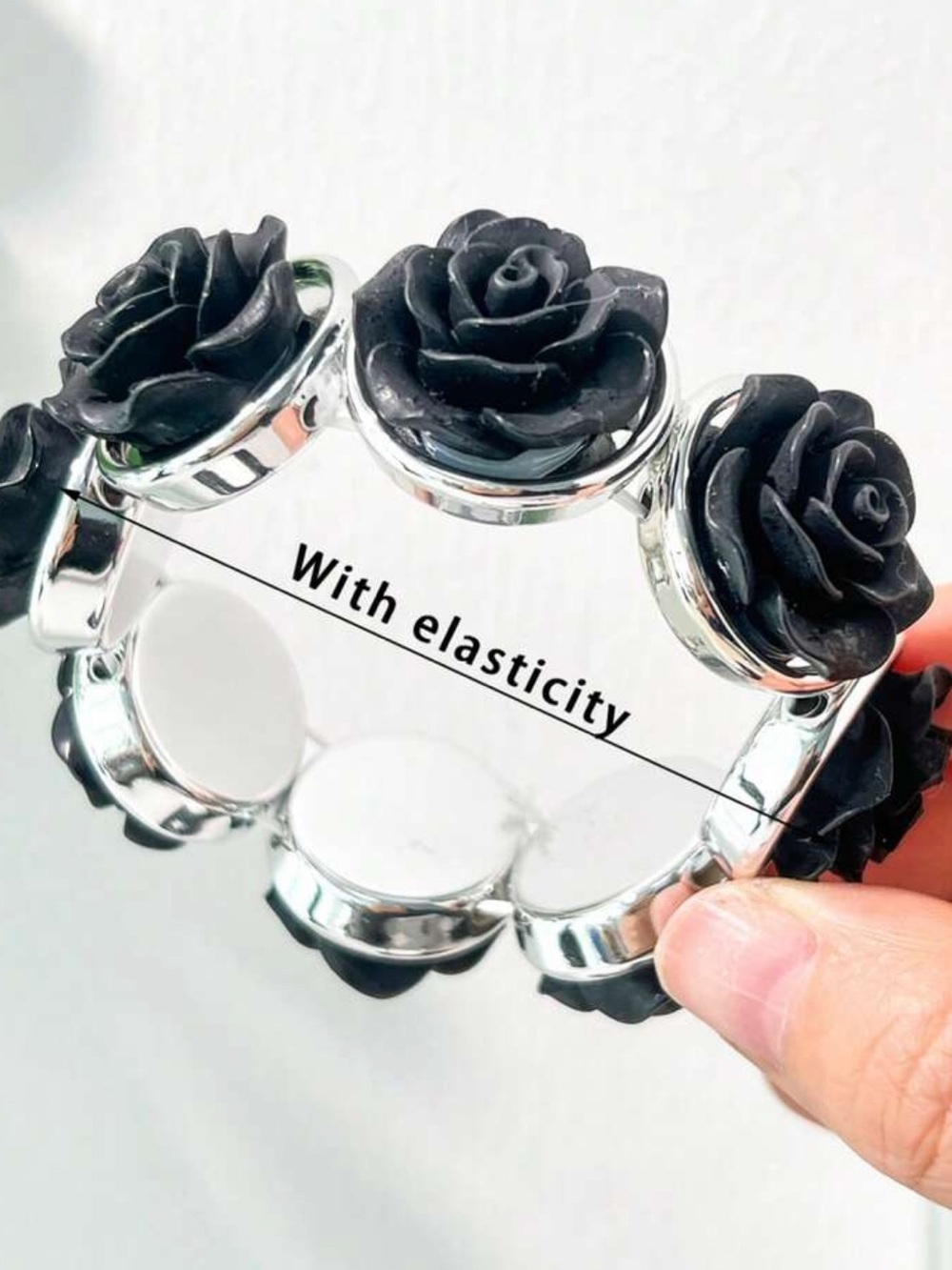 Gothic Dark Aesthetic Black Rose Wide Bangle bracelet